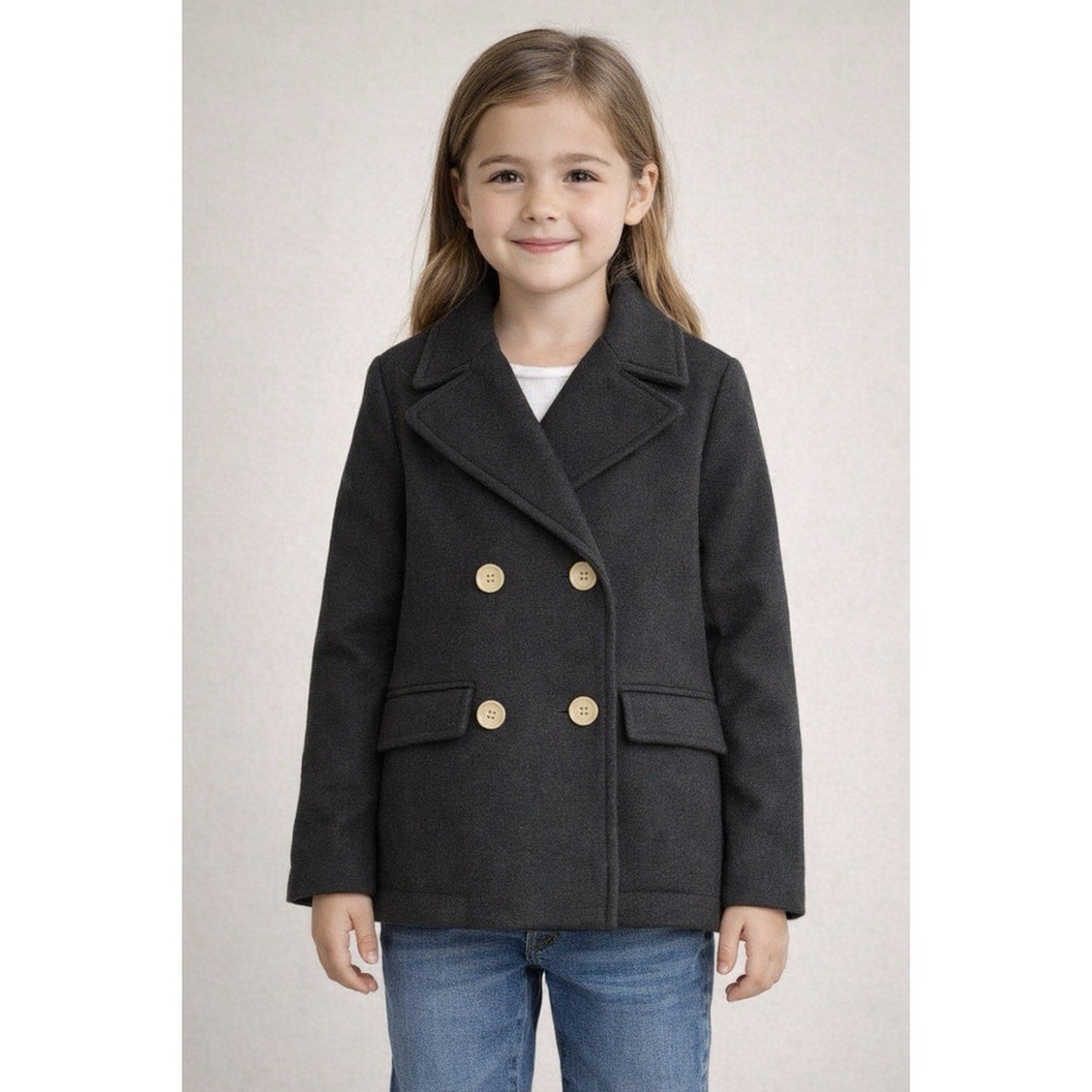 Girls Black Peacoat –Size M (8)–Art Class Double Breasted Faux Wool Winter‎ Coat